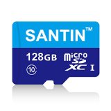 SANTIN 128GB Class 10 Micro SDXC up to 48MBs with Adapter Memory Card
