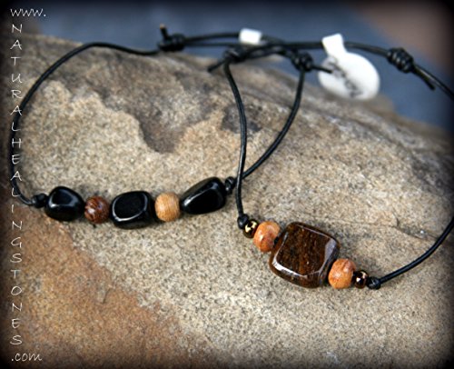stacking bracelet,black onyx with bodhi seed beads and bronzite with wood on one size fits most leather bracelet ONE OF A KIND JEWELRY FOR THE MEDITATIVE SPIRIT