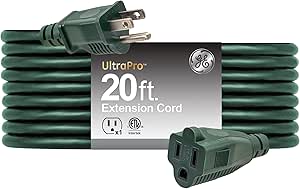 GE Outdoor Extension Cord Waterproof, Heavy Duty Extension Cord, 16AWG 3 Prong Extension Cord Outdoor, 13 Amp 20 Ft Extension Cord, Long Extension Cord, UL Listed, Green Outdoor Extension Cord, 81599