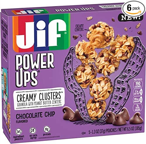 Jif Power Ups Chocolate Chip Peanut Butter Creamy Clusters Granola Cluster Bites, 1.3 Ounce Pouches (Pack of 30)