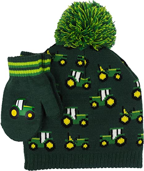 John Deere Boys' Winter Cap with Mittens, Green, Toddler