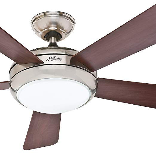 Hunter Fan 52" Contemporary Ceiling Fan in Brushed Nickel with Integrated Light, 5 Blade (Certified Refurbished)