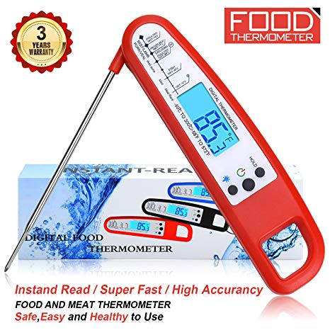 Meat Thermometer Food Thermometer Instant Read Thermometer Cooking Thermometer Grill Thermometer BBQ Thermometer High Accuracy Kitchen Thermometer Digital Thermometer (Red288)