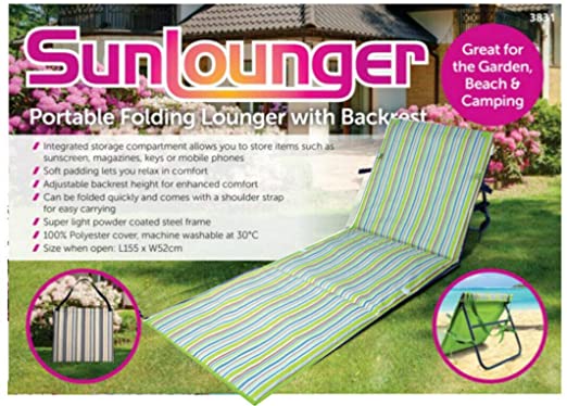 SPECTROLITE ® Portable Beach Mat Green Stripe Folding Sun Lounger Adjustable Deck Chair (green)