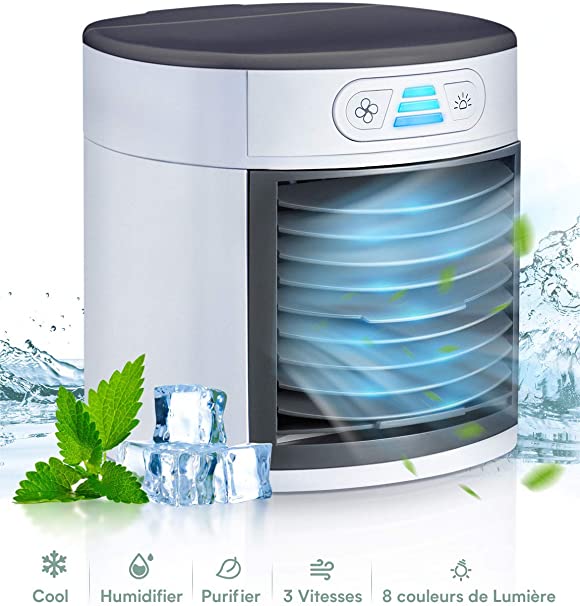 Homitt Portable 4-in-1 Mini Air Conditioner, Humidifier, Purifier, Desk USB Fan, Mini Air Cooler, Compact Evaporative Cooler with 500ml Water Tank, 3 Speeds, Comfortable for Home Office Bedroom