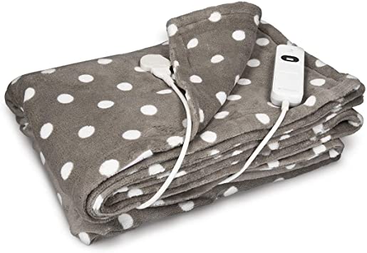 Navaris Electric Blanket - Double Size Heated Over Blanket with 3 Heat Settings and Auto Shut Off Timer - Plush Polyester Bed Throw (Grey with Dots)