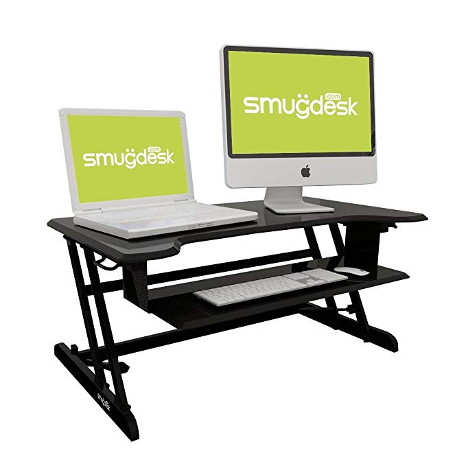 Standing Desk Converter Riser Adjustable (Dual Monitors, Black)