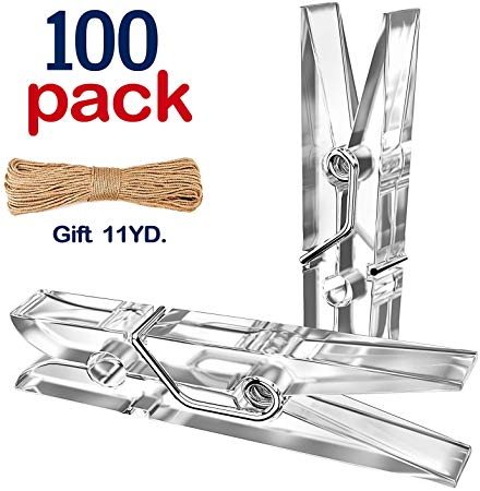 Sooneat Clothes Pins Mini Clothespins Plastic - 100 PCS Transparent Small Clothespins for Pictures with Jute Twine Clear Color Photo Paper Clip, Ideal for Crafts, Chip Clips, Home Office Decoration