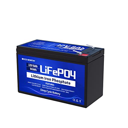 ECO-WORTHY 12V 8Ah Rechargeable LiFePO4 Lithium Iron Phosphate Battery with Over 3000 Times Deep Cycle for Fish finder,Ride on Car,Emergency Ham Radio,Burglar Alarm System,Kid Scooter,Solar Panel