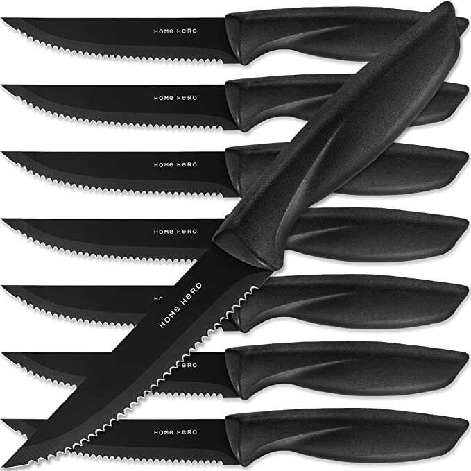 Premium Steak Knives Set of 8 - Stainless Steel Serrated Blades Kitchen Knives Set 8.5 inches (21.5 cm) - Dinner Knife Set for Kitchen, Home, Restaurant