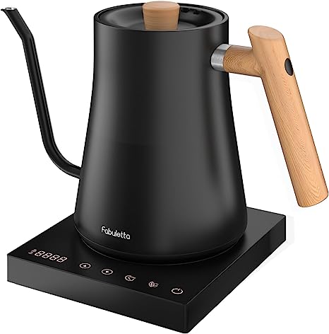 Gooseneck Kettles Fabuletta Temperature Control Electric Kettle 100% Stainless Steel Pour Over Coffee Kettle & Tea Kettle 1200W Quick Heating 1L for Family Matte Black With Maple Handle