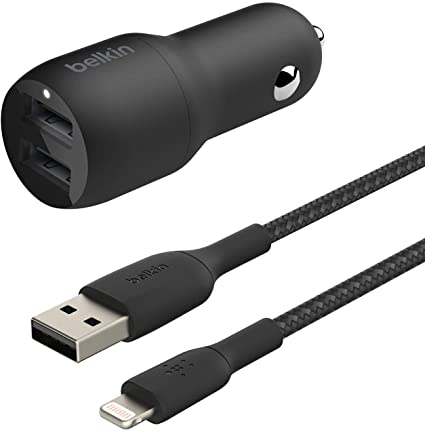 Belkin CCD002bt1MBK 24-Watt Boost↑Charge Dual USB-A Car Charger   Braided USB-A to Lightning Cable