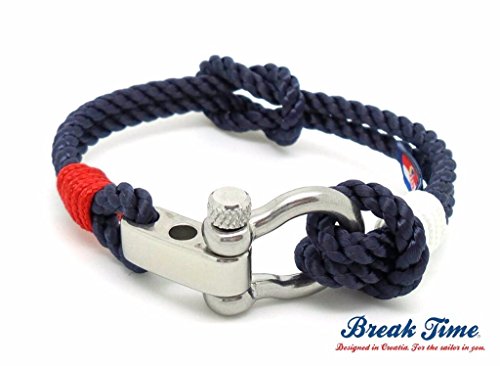 High-quality navy blue, red and white handmade sailor knot ocean bracelet with hypoallergenic adjustable stainless steel buckle - MIAMI COLLECTION