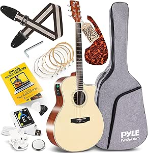 Pyle Premium Acoustic-Electric Guitar Kit, 4/4 Full Size Dreadnought Cutaway with 4-Band EQ, Premium Accessory Set, 41" Spruce Mahogany