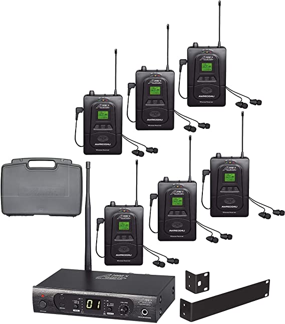 Audio2000'S AWM630BU UHF 100 Selectable Frequency Wireless in-Ear Monitor System with Six Wireless Receivers and a PVC Carrying Case