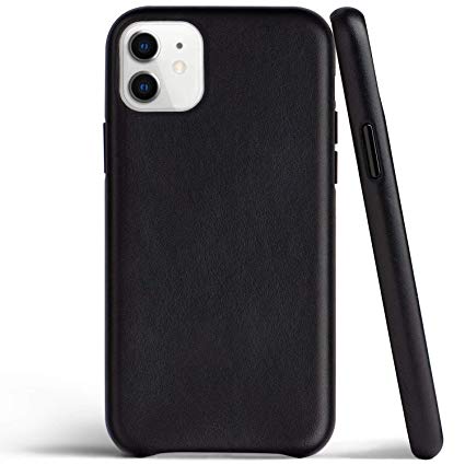 totallee iPhone 11 Leather Case, Slim Thin Full Genuine Leather Premium Cover for Apple iPhone 11 (Black Leather)