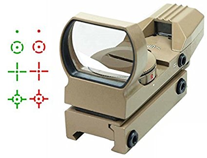 Lancer Tactical TAN Multi 4 Reticle Red & Green Dot Open Tubeless Reflex Scope Sight Adjustable Brightness with Weaver-Picatinny 7/8" Rail Mount CA-401T