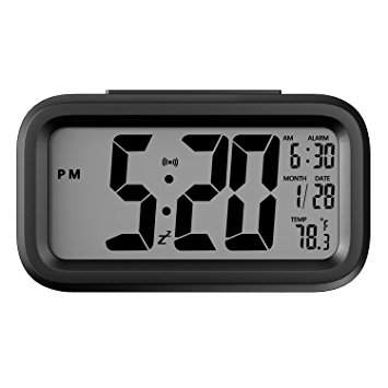 Alarm Clock, Helect Electronic Digital Morning Clock with Large LCD, Backlight, Calendar and Temperature (Black) - H1040