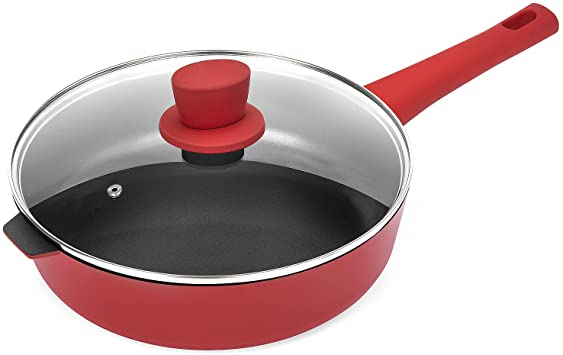 Sakuchi Nonstick Deep Frying Pan Saute Pan with Lid Induction Compatible, 4 Quart (Red, 11 Inch)