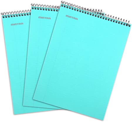 Mintra Office Top Bound Durable Spiral Notebooks - (Teal, College Ruled) 3 Pack - Strong Back, Left-Handed, 100 Sheets, Moisture Resistant Cover, School, Office, Business, Professional