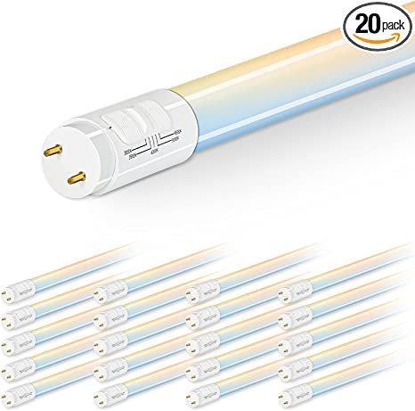 20 Pack 5CCT 4FT LED T8 Ballast Bypass Type B Light Tube, 18W, 3000K/3500K/4000K/5000K /6500K Selectable, Single or Double End Powered, 2300lm, Frosted Cover, T8 T10 T12 Tube Light, 120-277V, UL, FCC