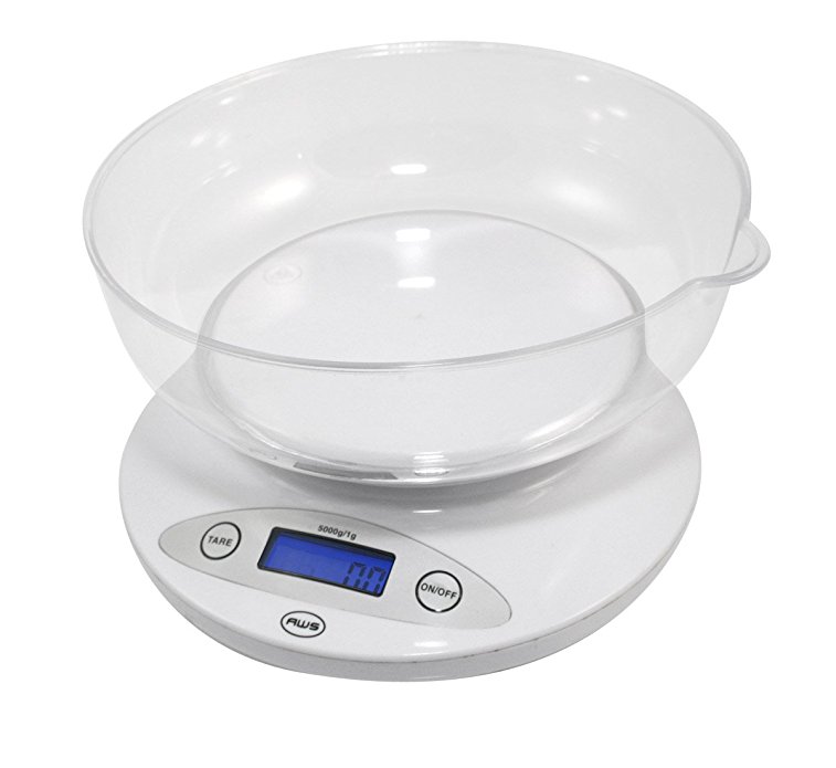 American Weigh Scales 5KBOWL 5KG Digital Kitchen Scale with Removable Bowl, White