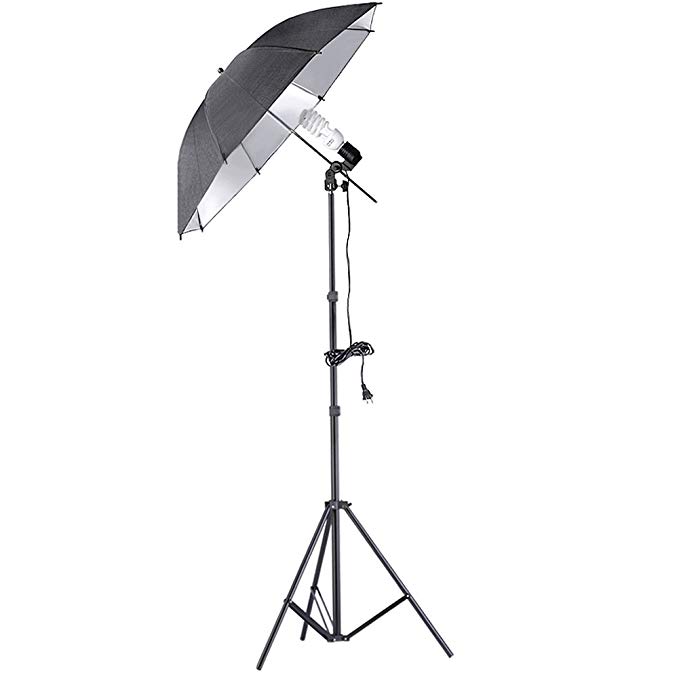 Neewer 200W 5500K Continuous Lighting Umbrella Kit for Photo Video Shooting,includes:(1)7ft/200cm Light Stand (1) Single Head Light Holder (1)45W Daylight Bulb  (1)33"/84cm Blacl/Silver Umbrella