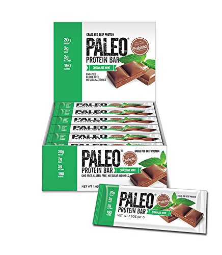 Paleo Protein Bars Chocolate Mint 12 Bars (20g Protein) w/Prebiotics 2 Net Carb