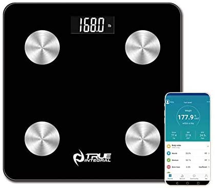 True Integral Bluetooth Body Fat Smart Scale with Smartphone APP, BMI Digital Scale, Bathroom Wireless Weight Scale, 8MM Tempered Glass 440 Lbs Digital Weight Scale in Black