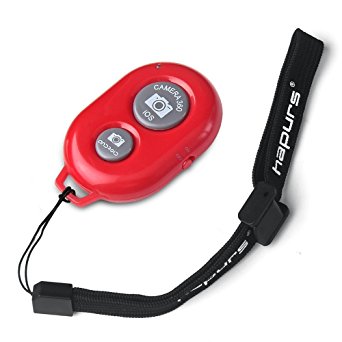 Hapurs Bluetooth Wireless Remote Control Camera Shutter Release Self Timer for iPhone 5S 5C 5 4S 4, iPad Air Mini, Samsung Galaxy S5 S4 S3 Note Tab, Google Nexus, HTC, Sony and other iOS Android Phones - Red