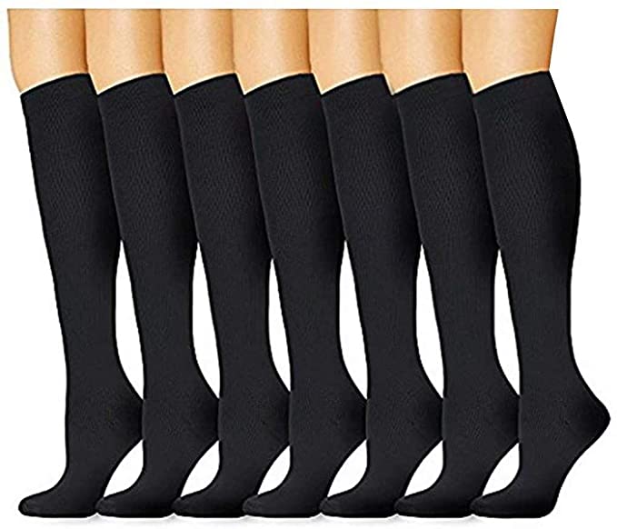 Compression Socks (7 Pairs) for Women & Men-for Medical, Nursing, Running & Fitness, Edema, Diabetic, Varicose Veins, Travel & Flight, Pregnancy, Nurses-Blood Circulation & Recovery (Black, L/XL)