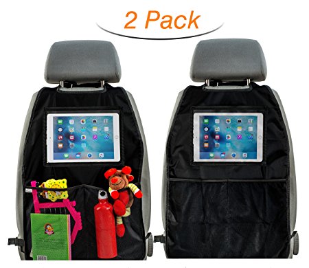 Kick Mats Set of 2 - Car Seat Protector with Organizer and Tablet Pocket Premium Quality Extra Large Waterproof by Vidi (black)