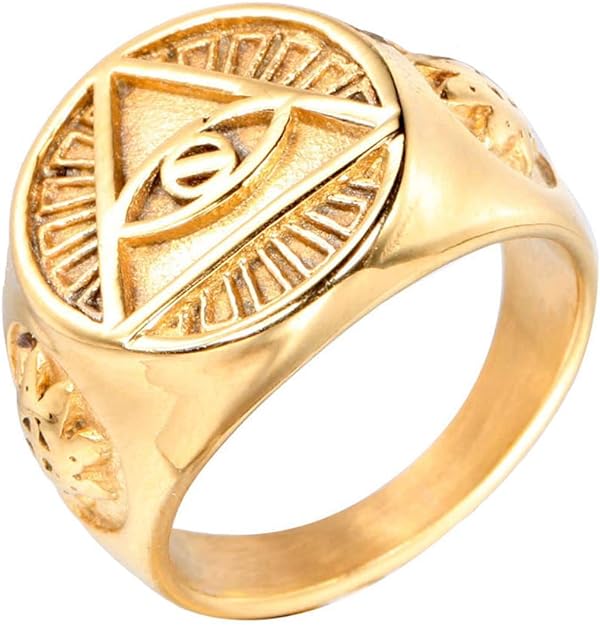 INRENG Men's Stainless Steel Triangle Eye of God Ring Vintage All Seeing 6 Colors