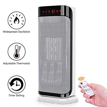 Electric Space Heater - 750W/1500W Fast Heating Oscillating Heater w/Remote Control, Thermostat, Auto Shut Off Protection, Tip over Switch, Portable Indoor Ceramic Heater for Family Personal