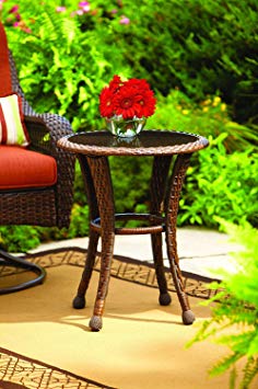Better Homes and Gardens Azalea Ridge 20" Wicker Round Outdoor Side Table 24"h X 19.75"d Steel Frame Glass Top