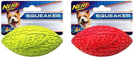 Nerf Dog Tire Football Dog Toy with Interactive Squeaker, Lightweight, Durable and Water Resistant, for Medium/Large Breeds