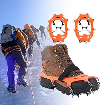 18 Teeth Crampons,Snow Grips,Ice Cleats Shoe Boot Grips Traction Crampon Snow Spikes Grips Cleats Ice & Snow Grips Safe Protect Walking,Jogging Hiking on Snow Ice