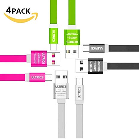 ULTRICS Micro USB Cable 1M [4 Pack] TPE Flat USB 2.0 A Male to USB Micro Cable, Android Data Sync Charging Cable Compatible with Samsung Galaxy, Nexus, LG, Tablets, PS4 – Black, White, Green and Pink