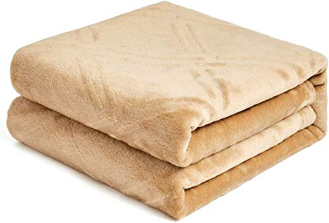 HT&PJ Super Soft Lightweight Flannel Fleece Throw Blanket Microfiber Velvet Cozy Warm Throw Blanket for Living Room (Throw 50" X 60" Beige)