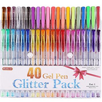 Shuttle Art 40 Colors Glitter Gel Pens, Glitter Gel Pen Set for Adult Coloring Books Crafting Doodling Drawing Scrapbooking