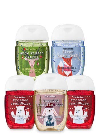 Bath and Body Works Nordic Noel Holiday Pocketbacs - Frosted Cranberry, Toasted Chai, Snow Kissed Citrus, First Snowfall - Bundle of 5 Christmas PocketBac Hand Sanitizer Gel