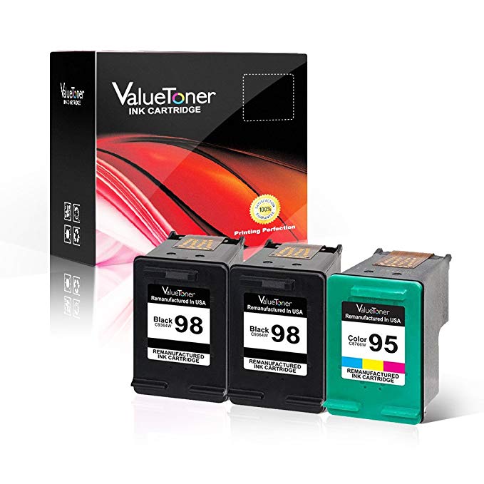 Valuetoner Remanufactured Ink Cartridge Replacement 3 Pack for HP 98 C9364WN & HP 95 C8766WN(2 Black 1Tri-color) for HP Officejet 150 100 6310,PhotoSmart 8050 C4180 C4150,Deskjet 460 5940 Printer