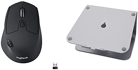 Logitech M720 Triathalon Multi-Device Wireless Mouse, Black & mStand Laptop Stand - Space Gray (10072)