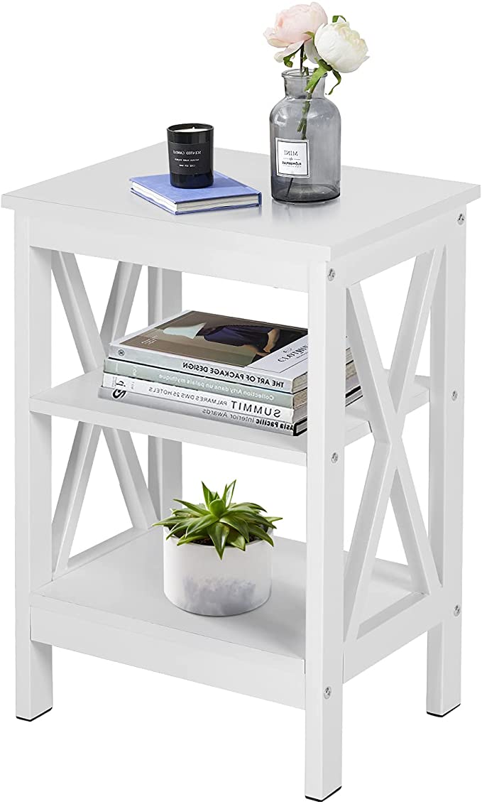 VECELO Side/End Storage with Shelf Versatile Nightstands Lamp Table Living Room Bedroom Furniture, Shelves, White