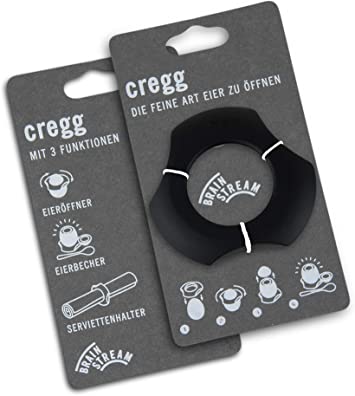 Brainstream Cregg 3-in-1 Topper, Cup and Napkin Ring The Gentle Way to Open Eggs, Black
