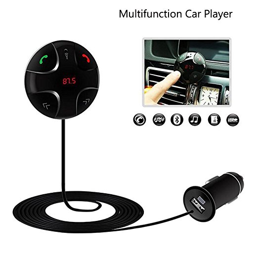 BonyTek Hands-free Car Kit,Bluetooth FM Transmitter Adapter,Radio Broadcasting MP3 Player LED Display TF Card with USB Charger, Detachable Magnetic Mount Adapter Receiver - Black