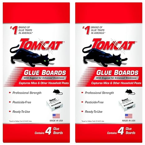 Tomcat Glue Boards with Immediate Grip Glue for Mice, Cockroaches, and Insects, Use Flat or Covered, Ready-to-Use, 4 Traps (Pack of 2)