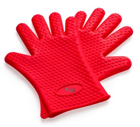 Chefs Star Cooking Gloves Germ and Heat Resistant Sure Grip Silicone BBQ Safe Waterproof Dishwasher Safe Red