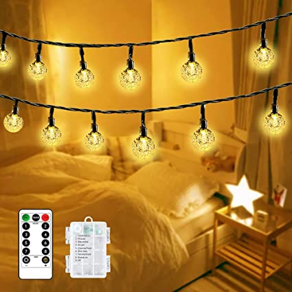 FANSIR Fairy String Lights 60 LED Globe Fairy Lights Battery Operated Crystal Ball Decorative Light with Remote 8 Mode Waterproof Outdoor Indoor Hanging Light for Home Wedding Party[Energy Class A   ]