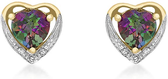 Carissima Gold 9ct Yellow Gold Diamond and Mystic Topaz Heart Stud Earrings